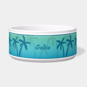 Écuelle Palmiers Tropicaux Bleus Aqua Et Nom Personnalisé