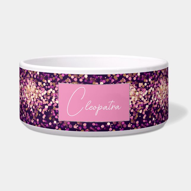 Écuelle Parties scintillant rose personnalisée Pet Bowl (Devant)