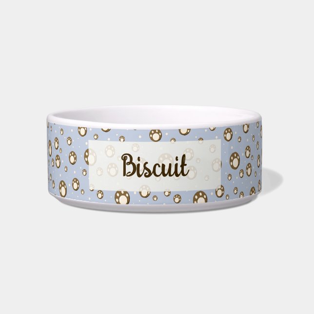 Écuelle Paw Print Cookies Light Blue Pattern Monogram (Devant)