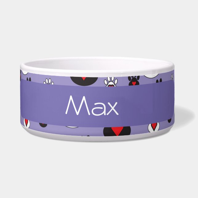 Écuelle Paw Prints blue red heart name (Devant)