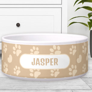 Écuelle Paw Prints Motif Cœur Beige Nom Animal de Compagni