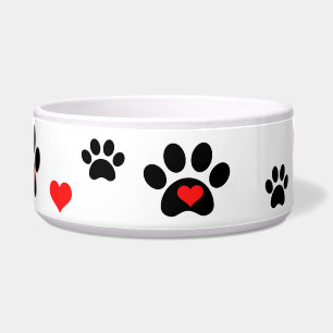 Écuelle Pawprints et cuvette de chien de coeurs