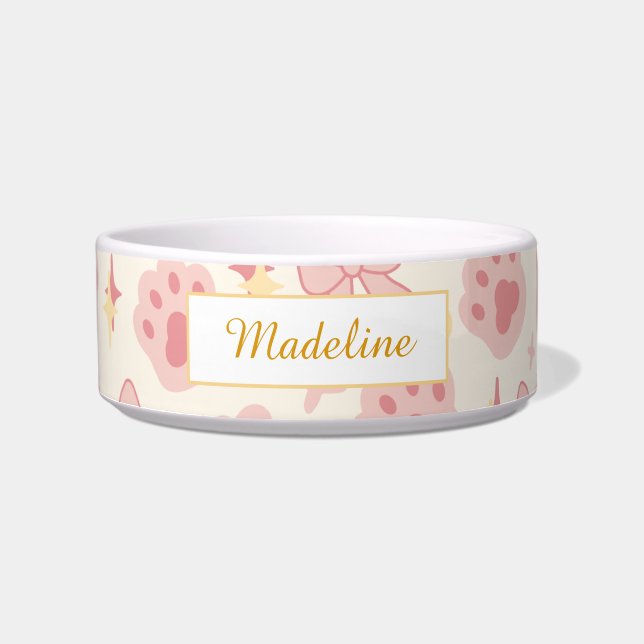 Écuelle Personalized Cat Name Cat Paws Pastel Bowl Ceramic (Devant)