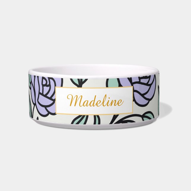 Écuelle Personalized Cat Name Purple Roses Bowl Ceramic (Devant)