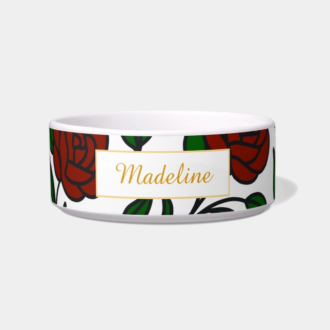 Écuelle Personalized Cat Name Red Roses Bowl Ceramic (Devant)
