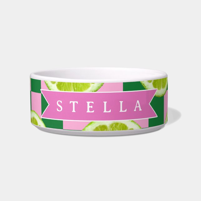 Écuelle Personalized Lime Gingham Citrus Custom Name (Devant)
