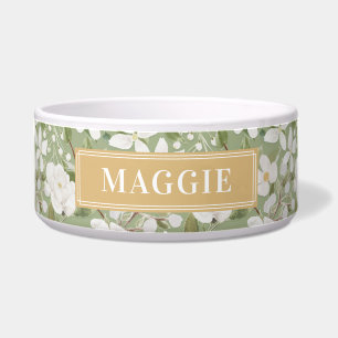 Écuelle Personnalisez votre nom de chien Green Floral Cera