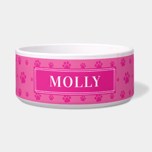 Écuelle Personnalisez votre nom de chien Pink Paws Ceramic