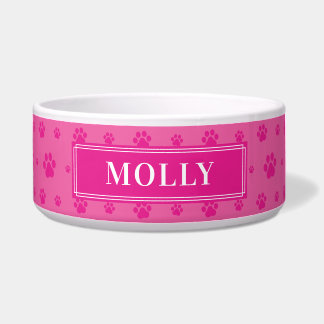 Écuelle Personnalisez votre nom de chien Pink Paws Ceramic