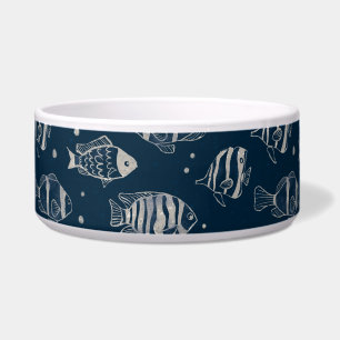 Écuelle Pet Bowl avec mignon poisson croquis sur Bleu fonc