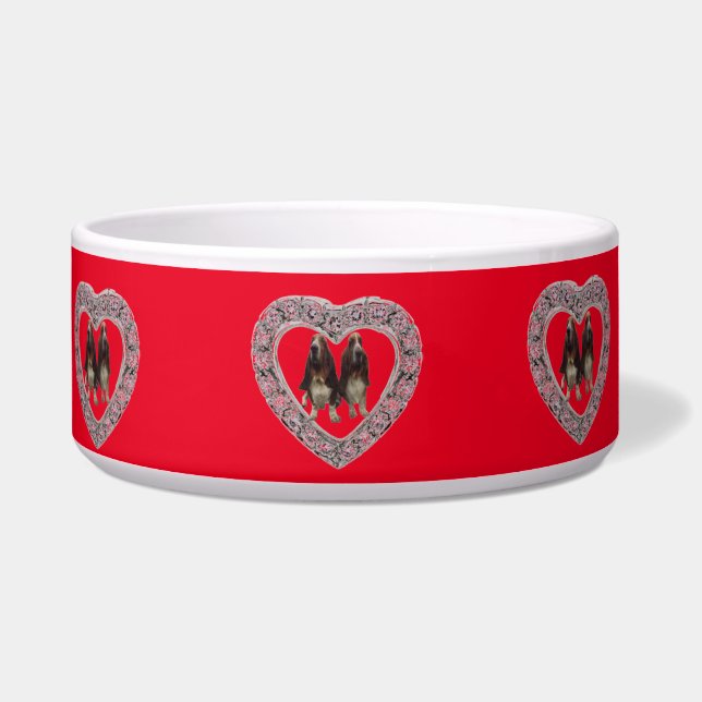 Écuelle Pet Bowl Basset Hounds rose Dans Le Diamant Du Coe (Gauche)