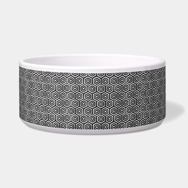 Écuelle Pet Bowl Black White Hexagon Geometric Pattern (Devant)
