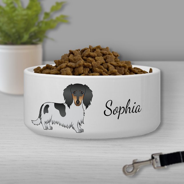 Écuelle Piebald Noir Et Tan Cheveux Long Dachshund & Nom (Créateur téléchargé)