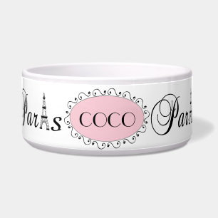 Écuelle Pink Black Paris Tour Eiffel Nom Chien Animal Bowl