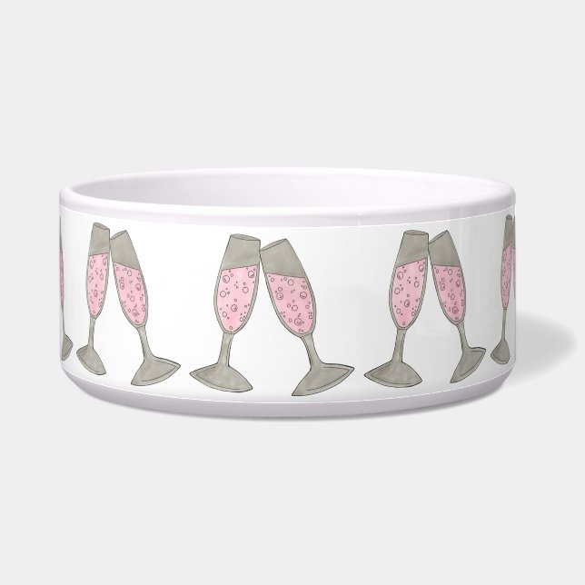 Écuelle Pink Champagne Toast Glass Bubbly Pet Bowl (Droite)