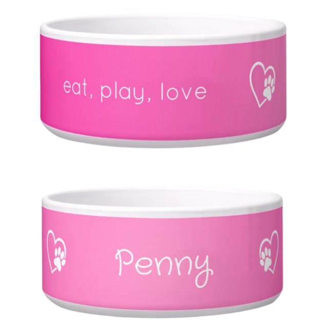 Écuelle Pink 'eat, play, love' Dog Name Bowl (Créateur téléchargé)