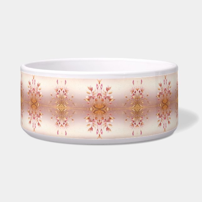 Écuelle Pink Golden Feuilles Floral Céramique Pet Bowl (Devant)