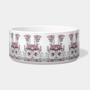 Écuelle Pink Silver Blanc Floral Céramique Pet Bowl
