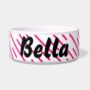 Écuelle Pink White Stripes Art Personnalisé Nom Cute Anima