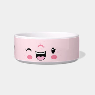 Écuelle Pink Winking Kawaii Face Dog Bowl