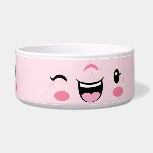 Écuelle Pink Winking Kawaii Face Dog Bowl