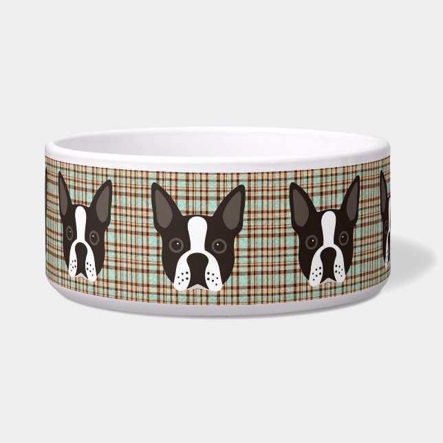 Écuelle Plaid de tartan de chiot de Boston Terrier (Devant)