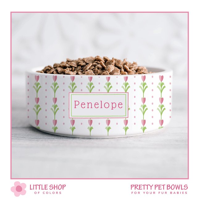 Écuelle Pointe Polka Rose Floral Personnalisé Animaux (Créateur téléchargé)