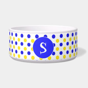 Écuelle Pois jaunes et bleus Monogramme Pet Bowl