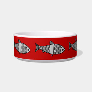 Écuelle Poisson moderne rétro, rouge profond et gris / gri