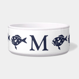 Écuelle Poissons de bleu marine et monogramme nautiques du