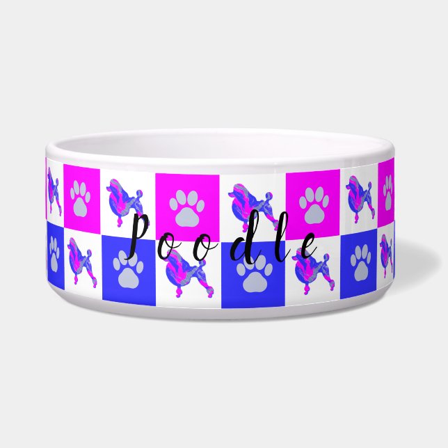 Écuelle Poodle Chien & Paw Hot Pink & Blue Pet Animal Bowl (Devant)