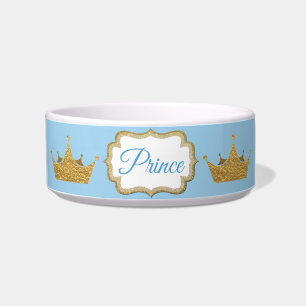Écuelle Prince Crown Pet Dish bleu-clair et d'or