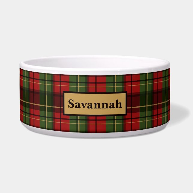 Écuelle Red And Green Plaid Tartan Pattern With Pet's Name (Devant)