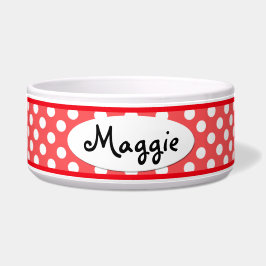 Écuelle Red Polka Dot Personnalisé Ceramic Dog Bowl