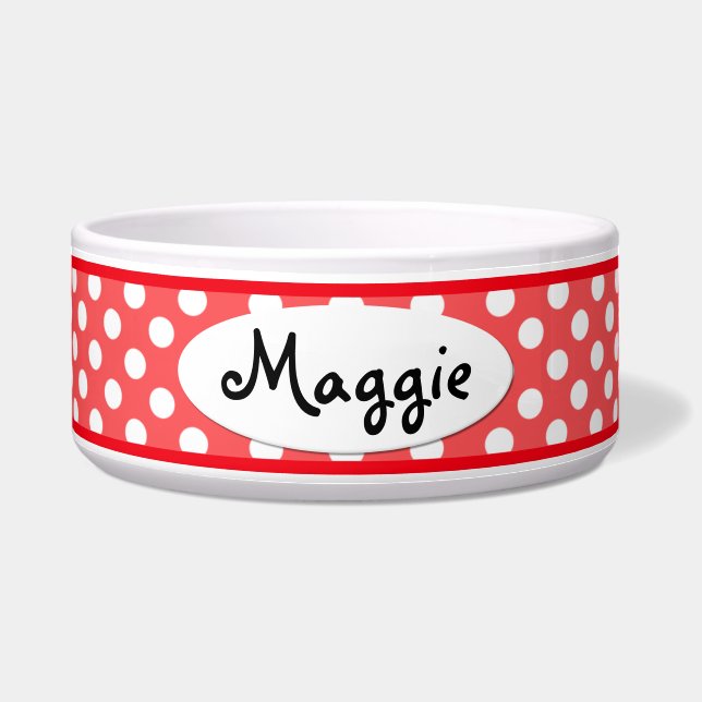 Écuelle Red Polka Dot Personnalisé Ceramic Dog Bowl (Devant)