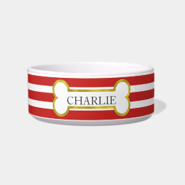 Écuelle Red Stripes avec Gold Bone Personnalisé Pet Bowl