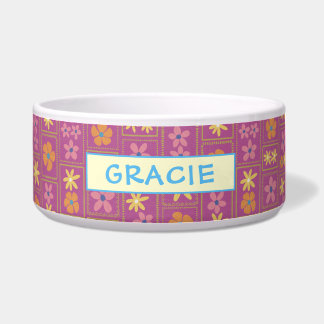 Écuelle Rétro Patchwork Floral Raspberry Chien Personnalis
