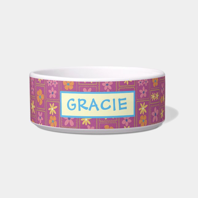Écuelle Rétro Raspberry Patchwork Floral Personnalisé Chie (Devant)