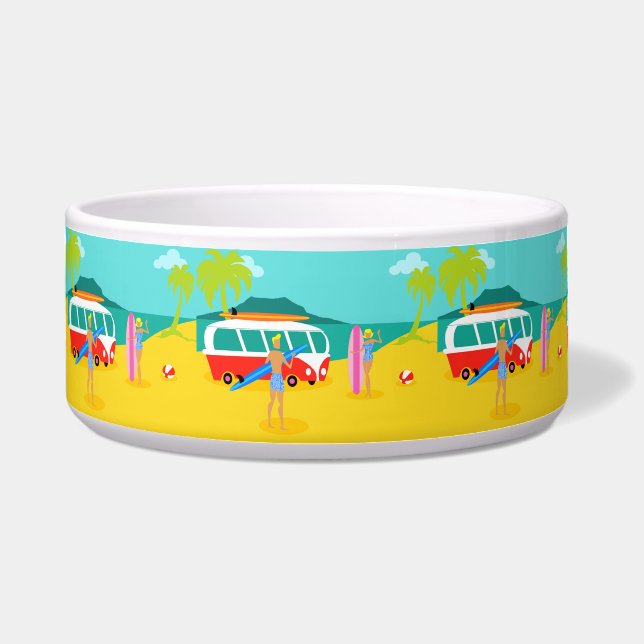 Écuelle Retro Surfer Couple Ceramic Pet Bowl (Devant)