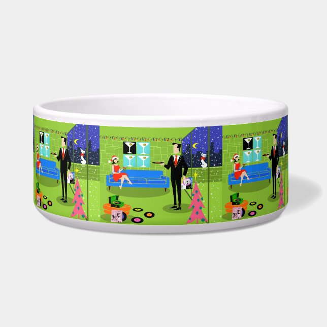 Écuelle Retro Urban Christmas Couple Pet Bowl (Devant)