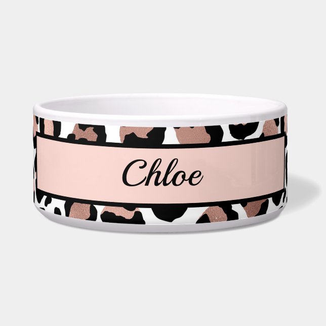 Écuelle Rose Gold Black Empreinte de léopard cheetah Chien (Devant)