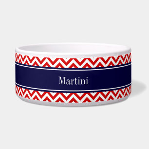 Écuelle Rouge Blanc LG Chevron Marine Nom bleu Monogramme