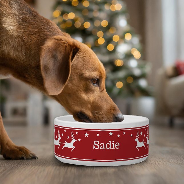 Écuelle Rouge Et Blanc Père Noël Sleigh Et Étoiles Animaux (Créateur téléchargé)