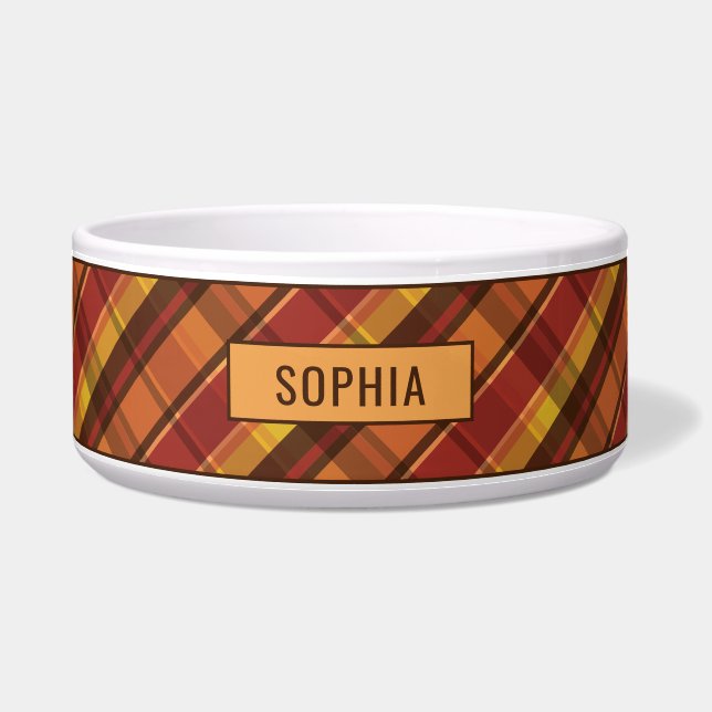 Écuelle Rouge Et Orange Avec Motif Brown Et Nom (Devant)