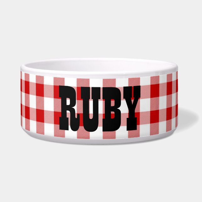 Écuelle Ruby's Diner Dog's Name Red & White Checks (Devant)