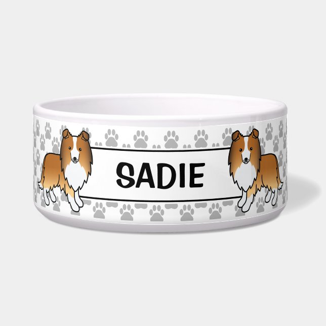 Écuelle Sable Shetland Sheepdog Shelter Chien et nom (Devant)