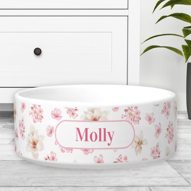 Écuelle Sakura Floral Nom du motif blanc rose poivron (Sakura Floral Pattern Name White Pink Pet Bowl)