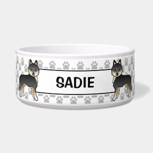 Écuelle Siberian Husky noir et fauve avec le nom de l'anim