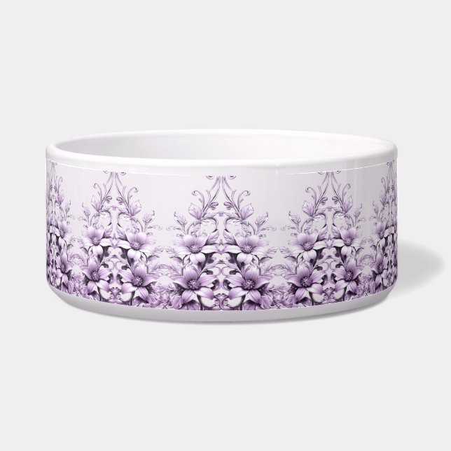 Écuelle Stylish Purple Flowers Ceramic Pet Bowl (Devant)