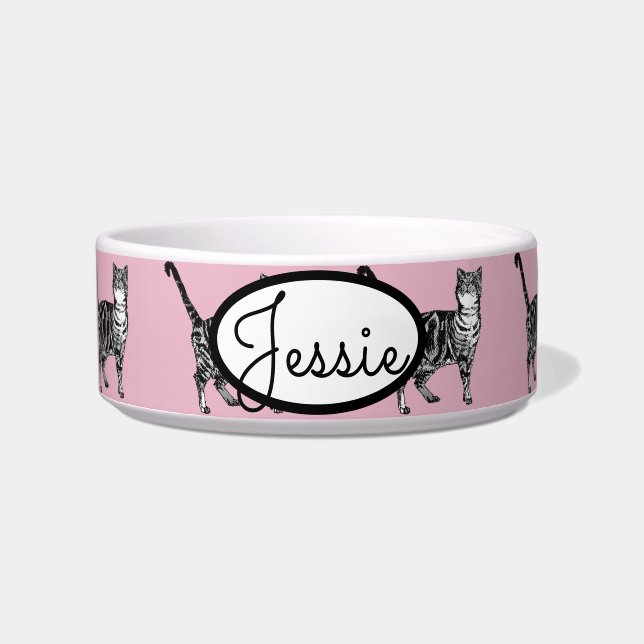 Écuelle Tabby Cat Cats Animal Pastel Pink Cute Pet Name (Devant)